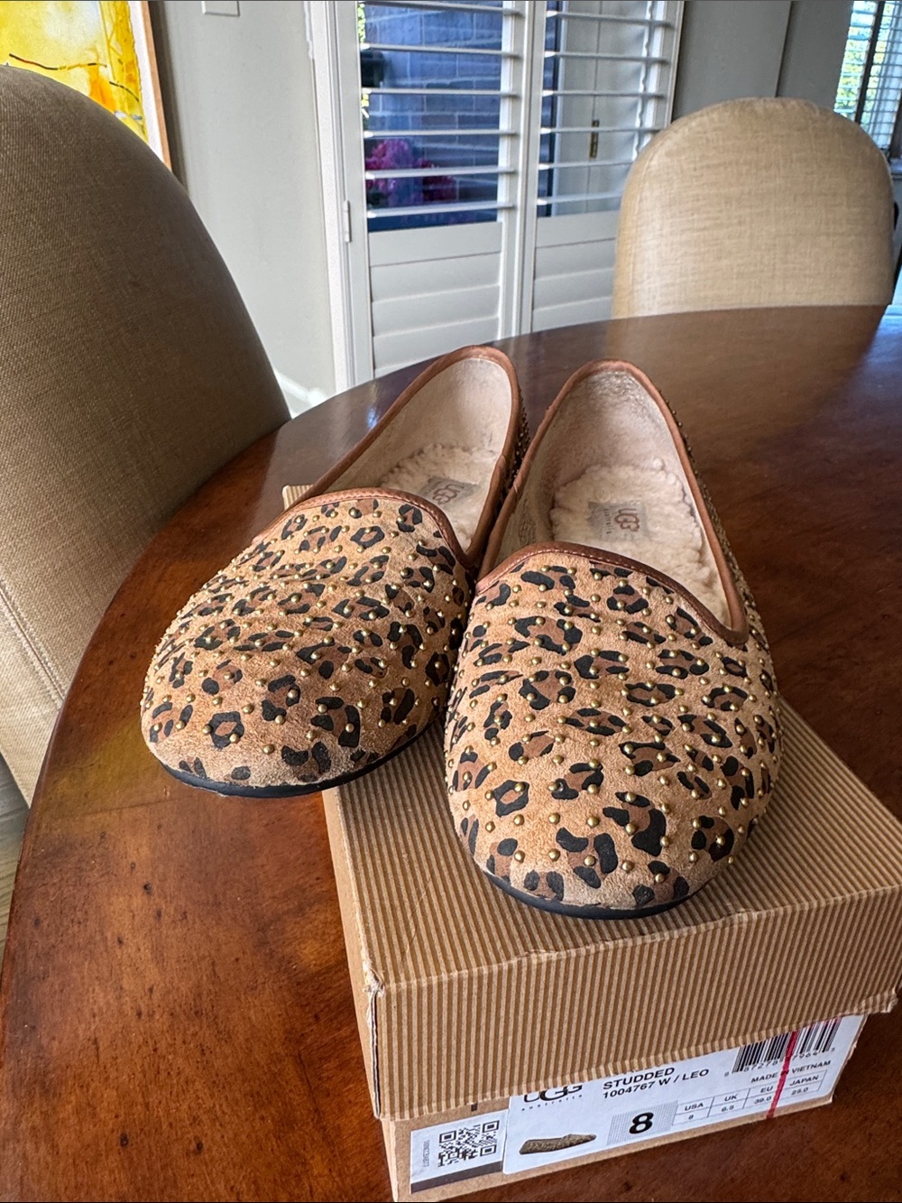 UGG Leopard Studded Slip-On Flats in Chestnut